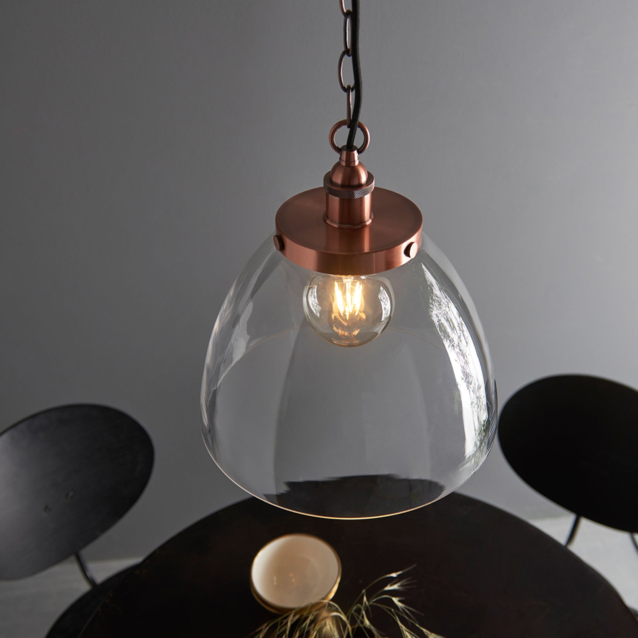 Large Glass Dome & Aged Copper Pendant Light 3