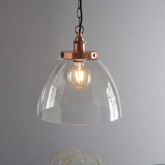 Large Glass Dome & Aged Copper Pendant Light - The Farthing