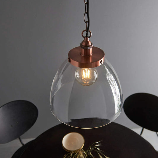 Large Glass Dome & Aged Copper Pendant Light - The Farthing