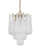 Chandelier with white beaded design on a white background