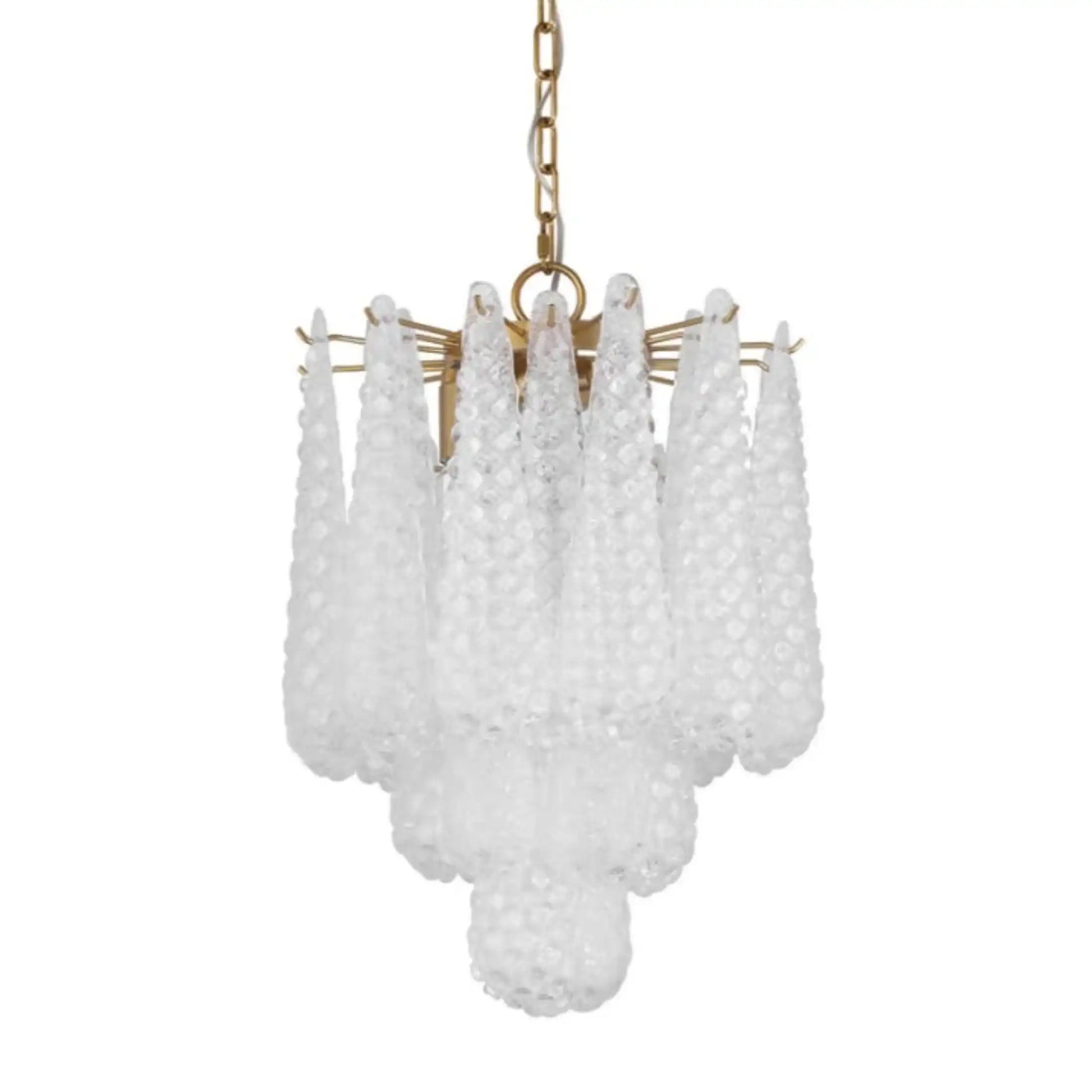 Chandelier with white beaded design on a white background