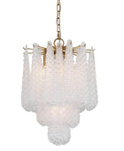 Chandelier with white glass and gold frame on a white background