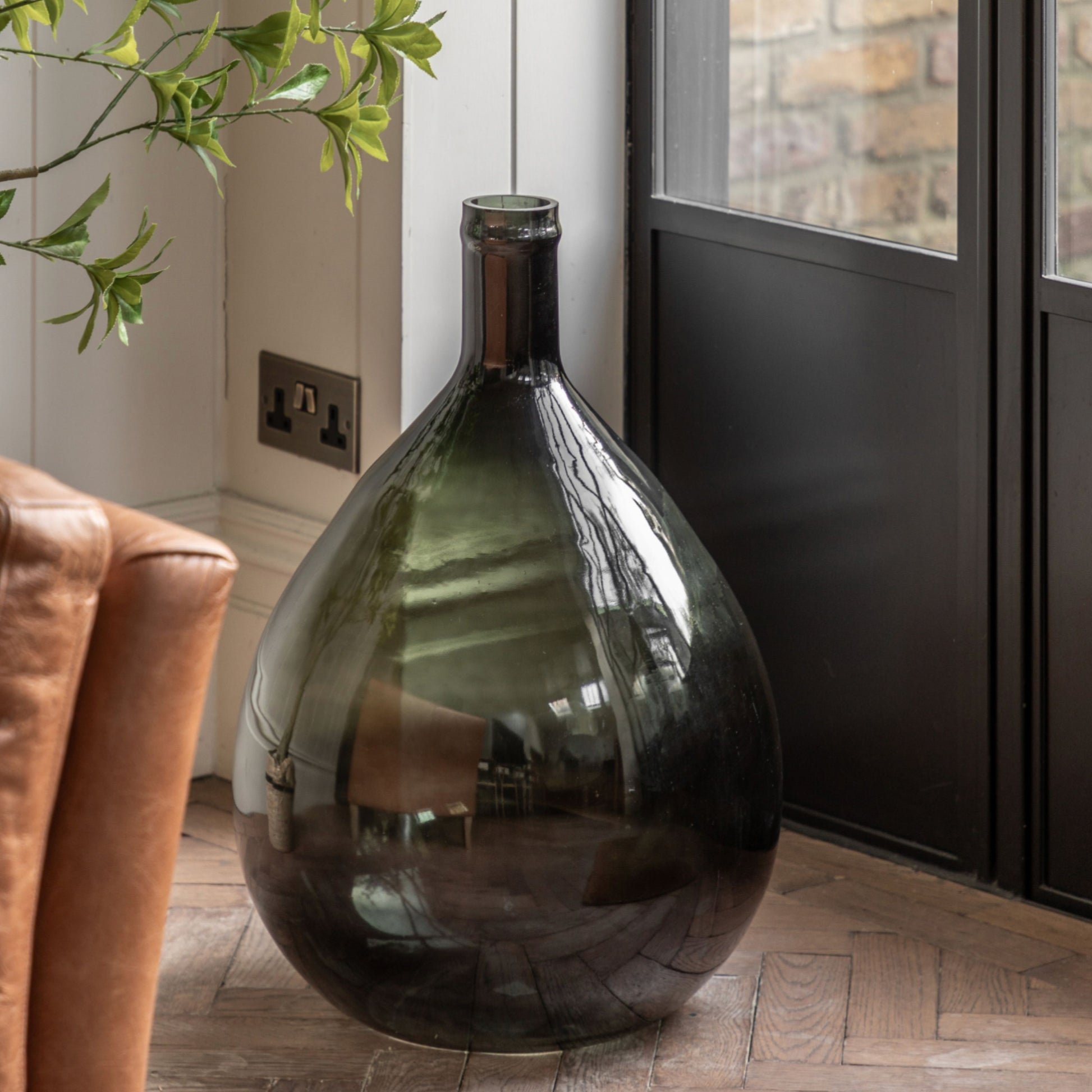 Large Green Glass Bottle Vase