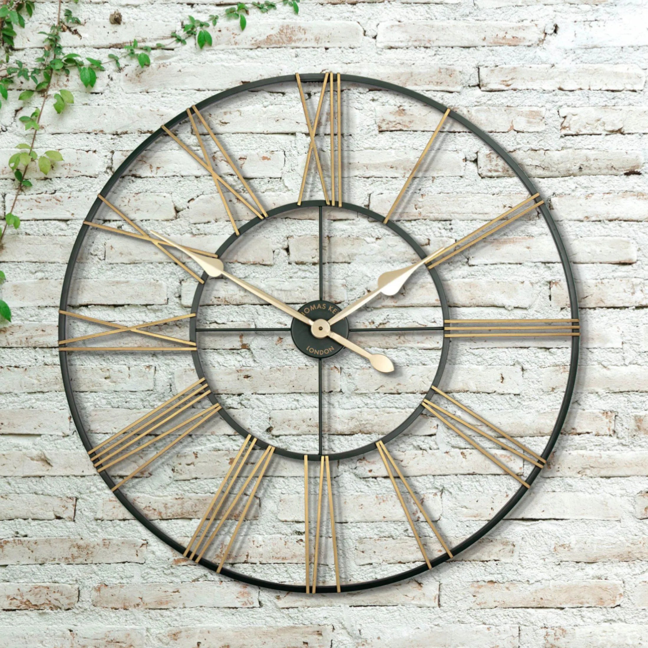 Large Green & Gold Skeleton Wall Clock 5