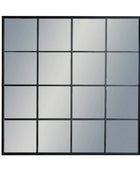 Glass panel with black frame and grid pattern on a white background