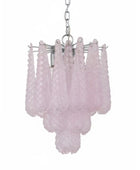 Pink chandelier with a chain on a white background
