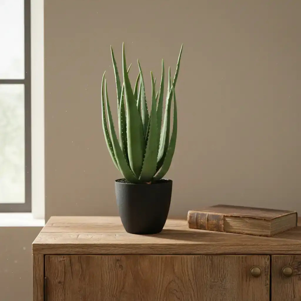 Potted aloe vera plant on a white background