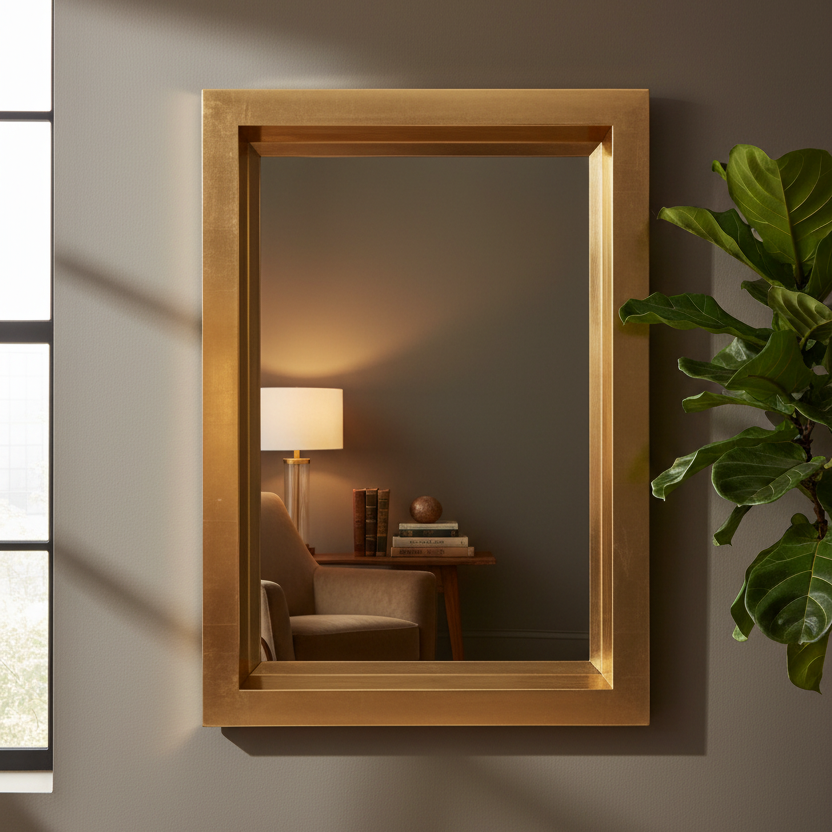 Large Rectangular Gold Leaf Wall Mirror