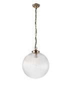 Large Ribbed Glass Globe Pendant Light - Antique brass - The Farthing