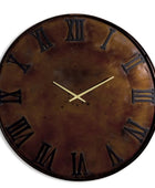 Round wall clock with Roman numerals on a white background