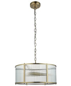 Large Round Ribbed Glass & Antique Brass Pendant Light 2