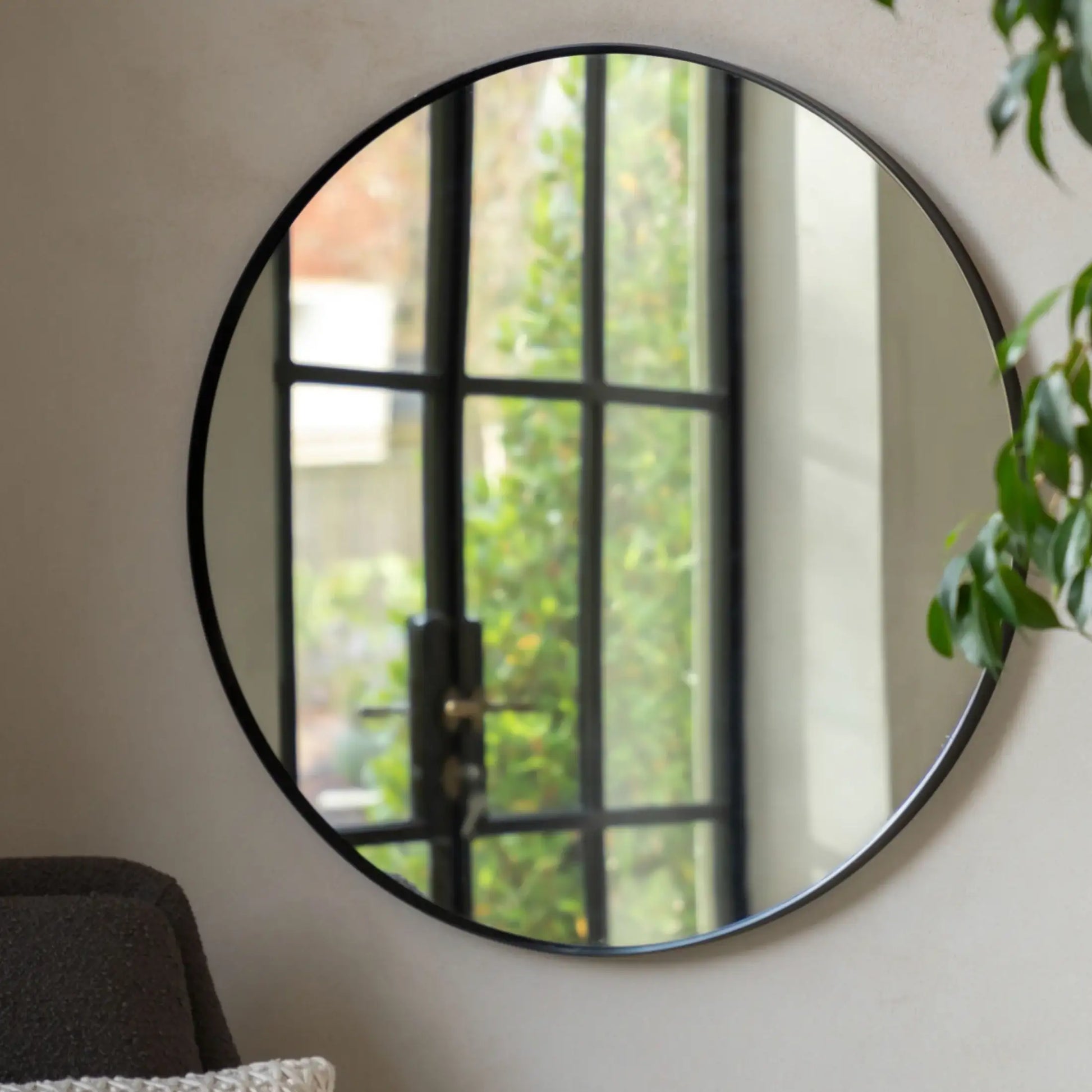 Large Round Slim Black Metal Frame Mirror 6