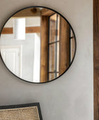 Large Round Slim Black Metal Frame Mirror