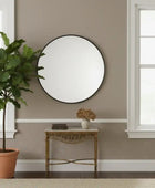 Large Round Slim Black Metal Frame Mirror 1