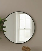 Large Round Slim Black Metal Frame Mirror