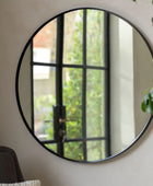 Large Round Slim Black Metal Frame Mirror 6