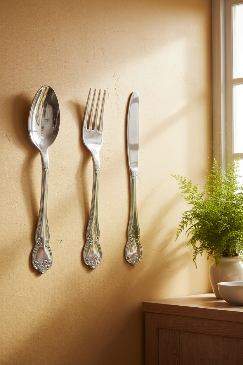 Large Silver Knife, Fork & Spoon Wall Decoration