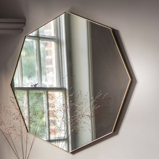 Large Slim Soft Gold Framed Octagonal Wall Mirror 1