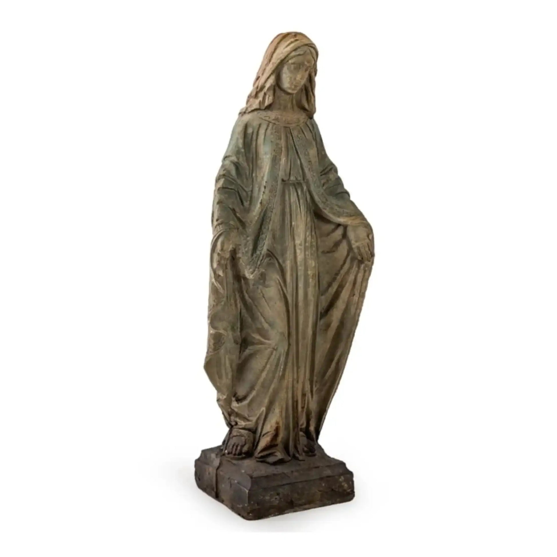 Statue of a draped figure on a white background