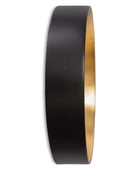 Black and gold circular object on a white background