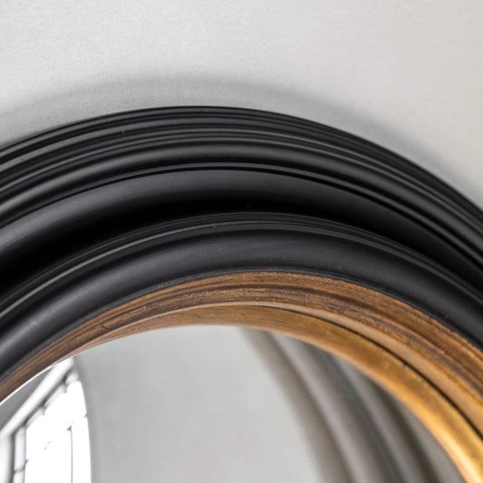 Large Black & Gold Round Convex Mirror - The Farthing