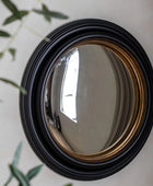 Large Black & Gold Round Convex Mirror - The Farthing