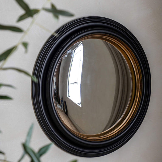 Large Black & Gold Round Convex Mirror - The Farthing