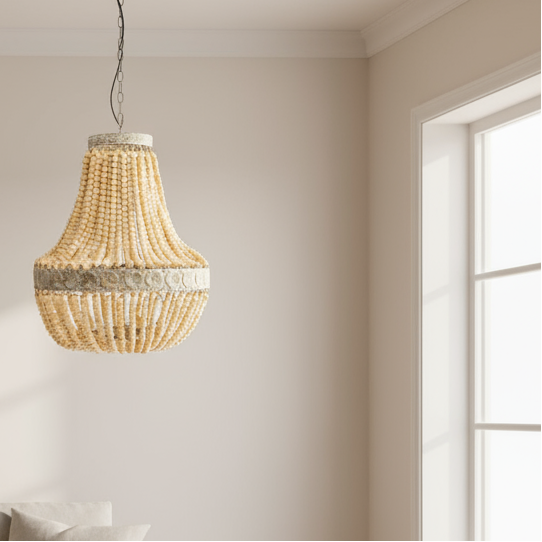 Large Beaded Vintage Style Pendant Light