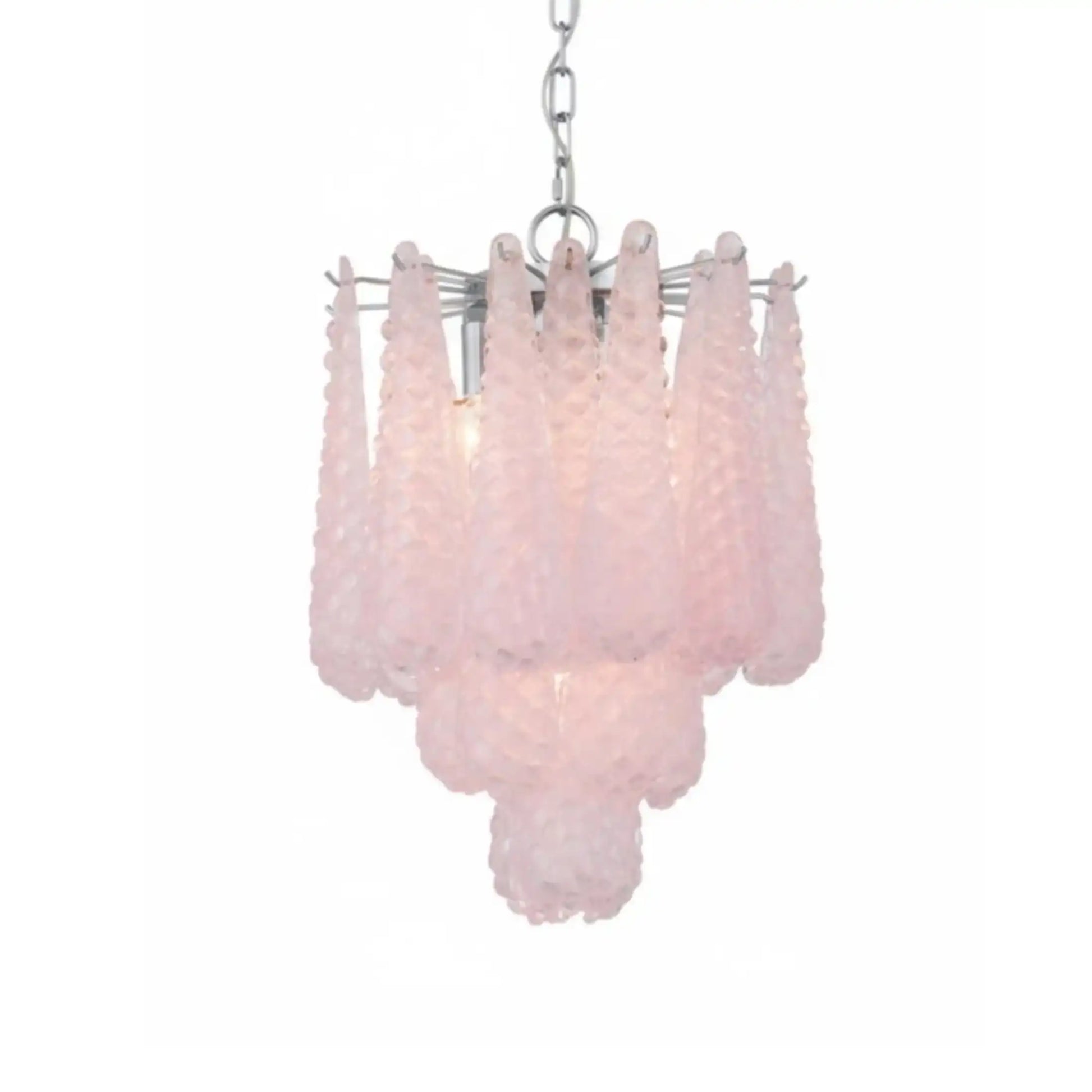 Pink chandelier with a white background