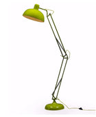 Green floor lamp with adjustable arm on a white background