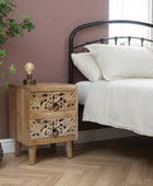 Low Carved Ornate 2 Drawer Bedside Table 6