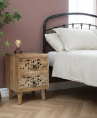 Low Carved Ornate 2 Drawer Bedside Table