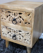 Low Carved Ornate 2 Drawer Bedside Table 3