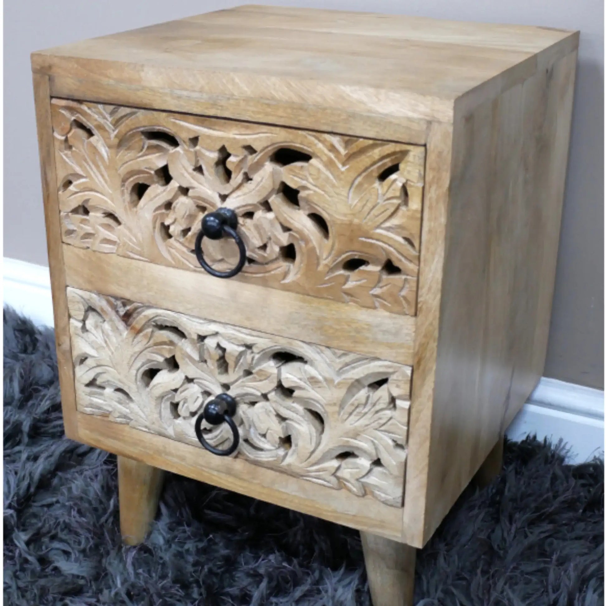 Low Carved Ornate 2 Drawer Bedside Table 3