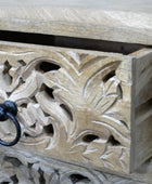 Low Carved Ornate 2 Drawer Bedside Table 1