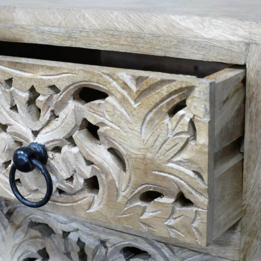 Low Carved Ornate 2 Drawer Bedside Table 1