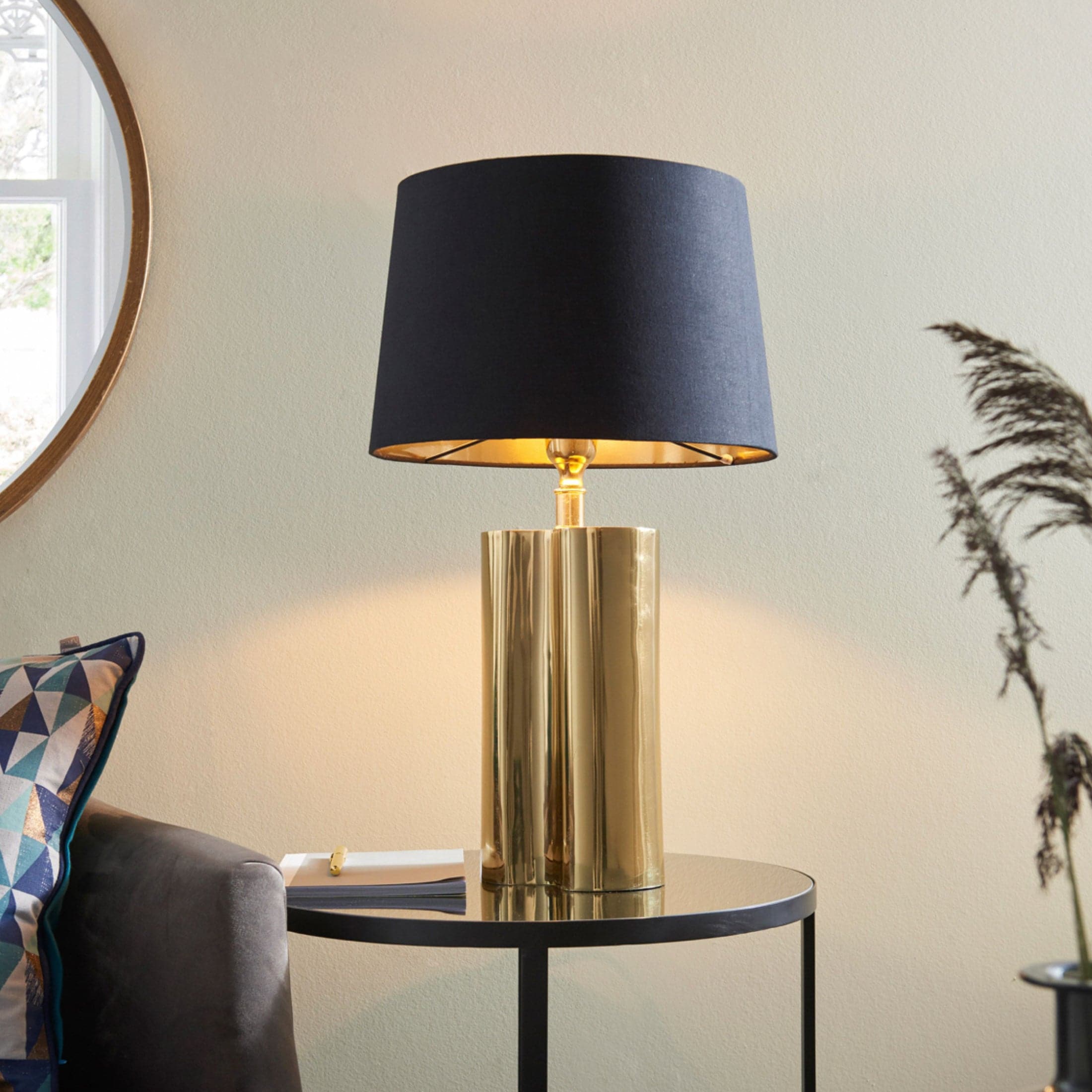 Luxe Metallic Gold Table Lamp & Black Shade