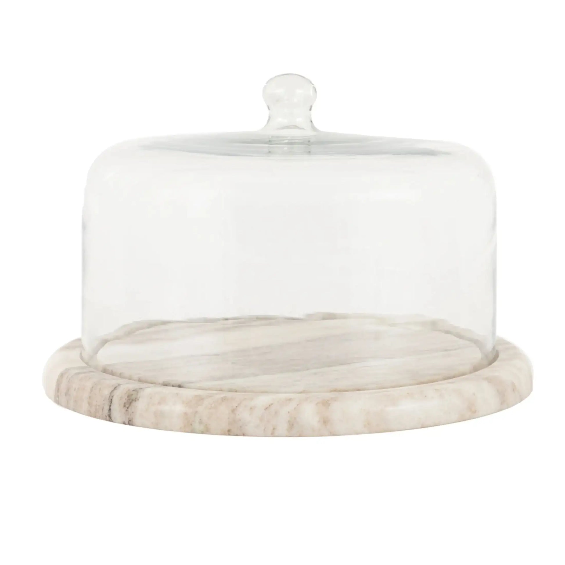 Marble base with glass dome on a white background