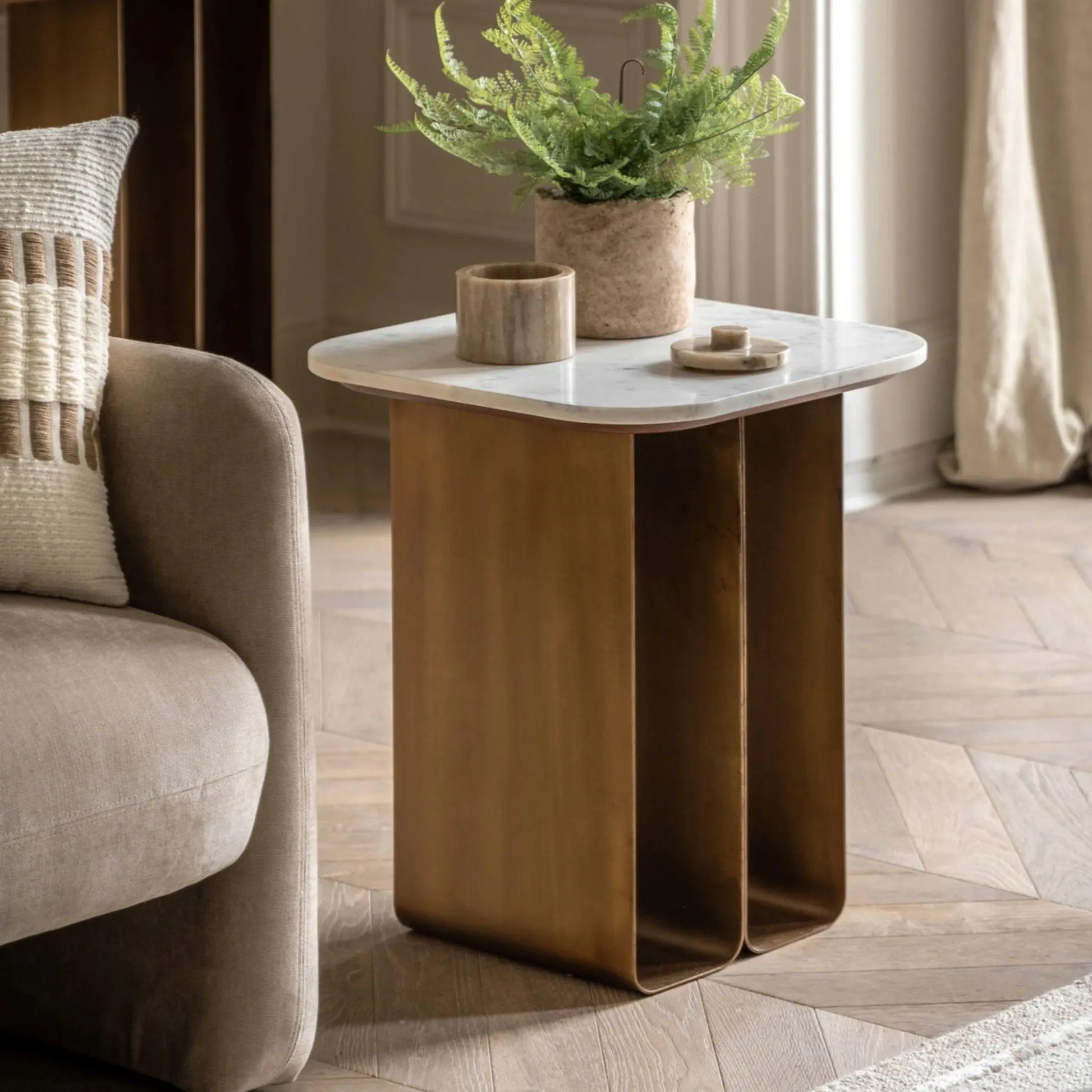 Marble Top Gold Looped Feet Side Table