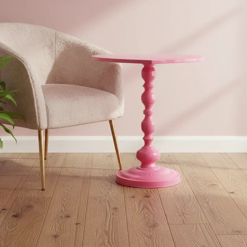 Metal Pink Heart Side Table