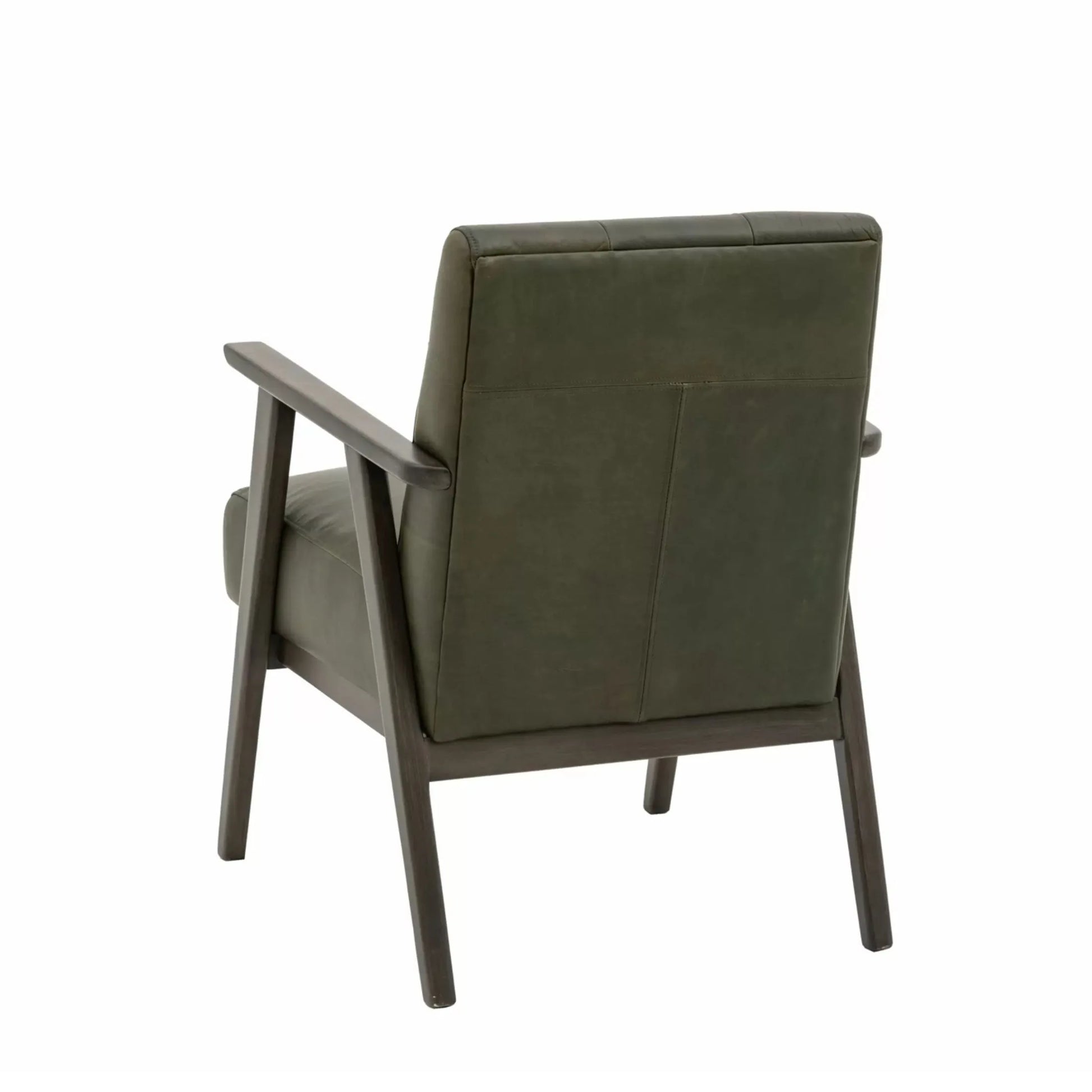 Mid Century Green Leather Button Back Armchair 1