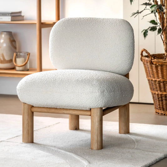 Modern Lounge Chair with Vanilla Boucle Fabric 3