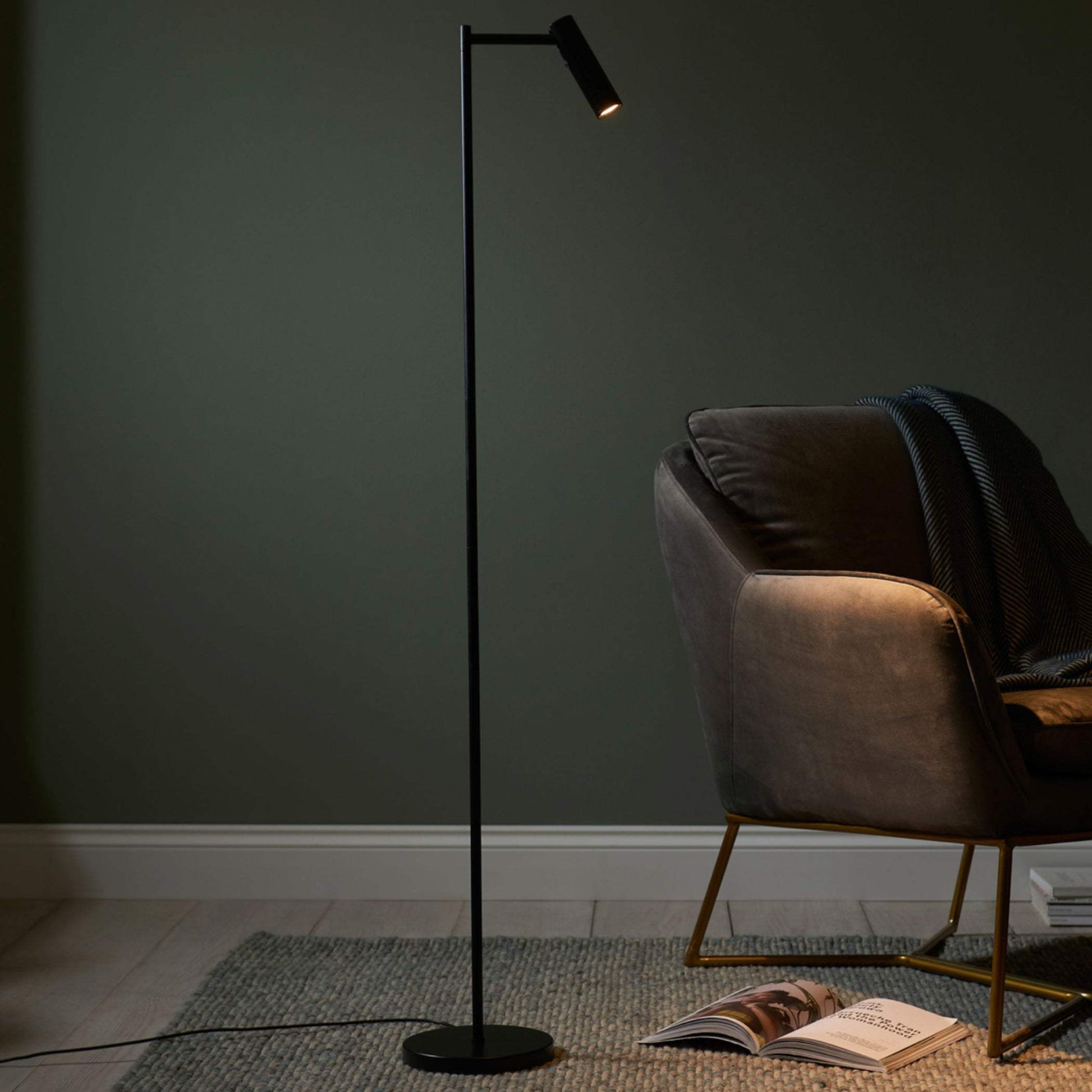 Modern Matt Black Reader Floor Lamp - The Farthing