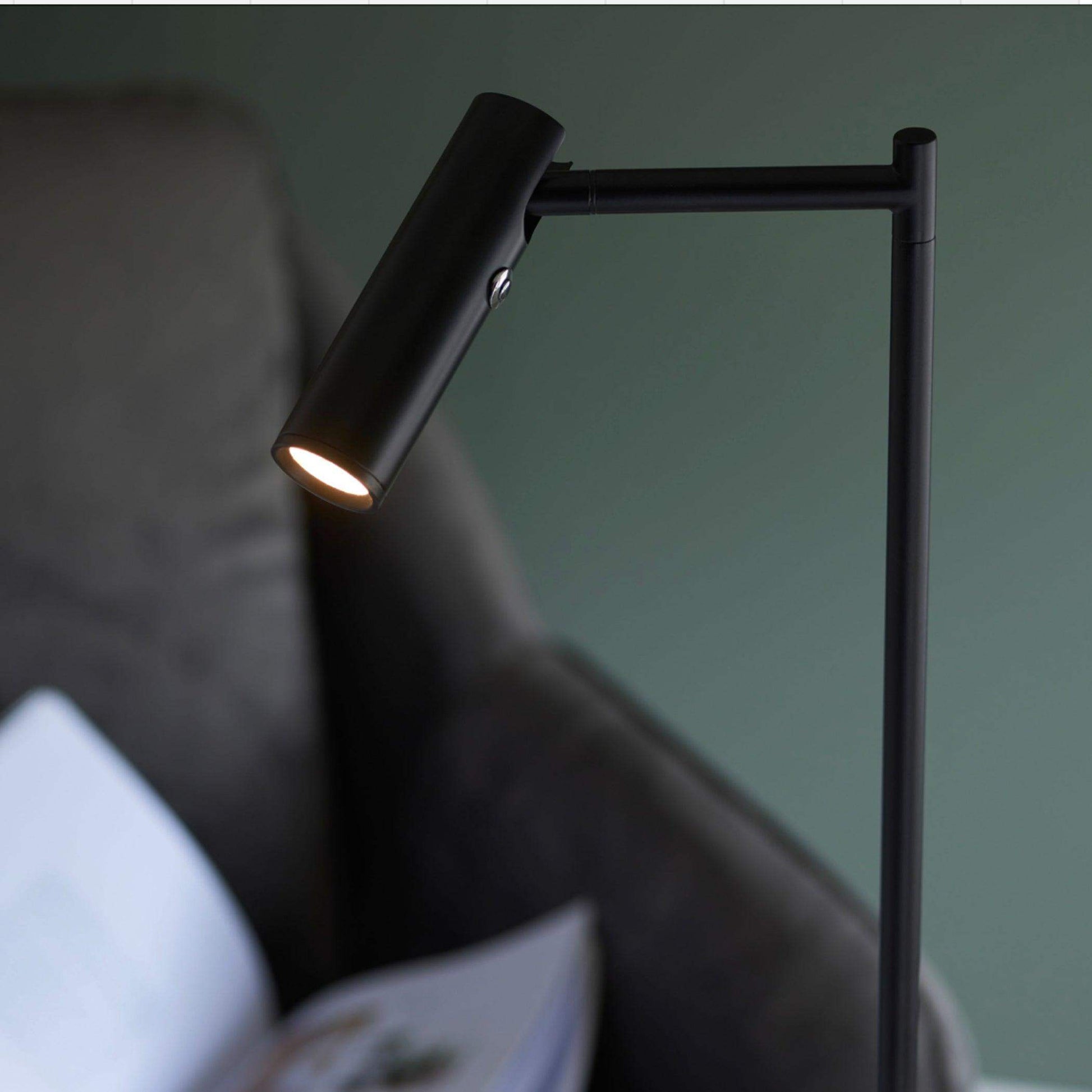 Modern Matt Black Reader Floor Lamp - The Farthing