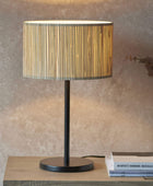 Modern Slim Table Lamp with Seagrass Shade - The Farthing