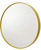 Round wall mirror with a slim metallic gold frame, shown against a plain white background.