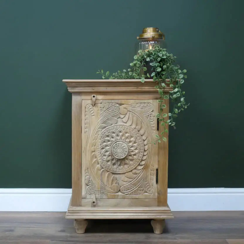 Narrow Rustic Craved Wood Cabinet 1