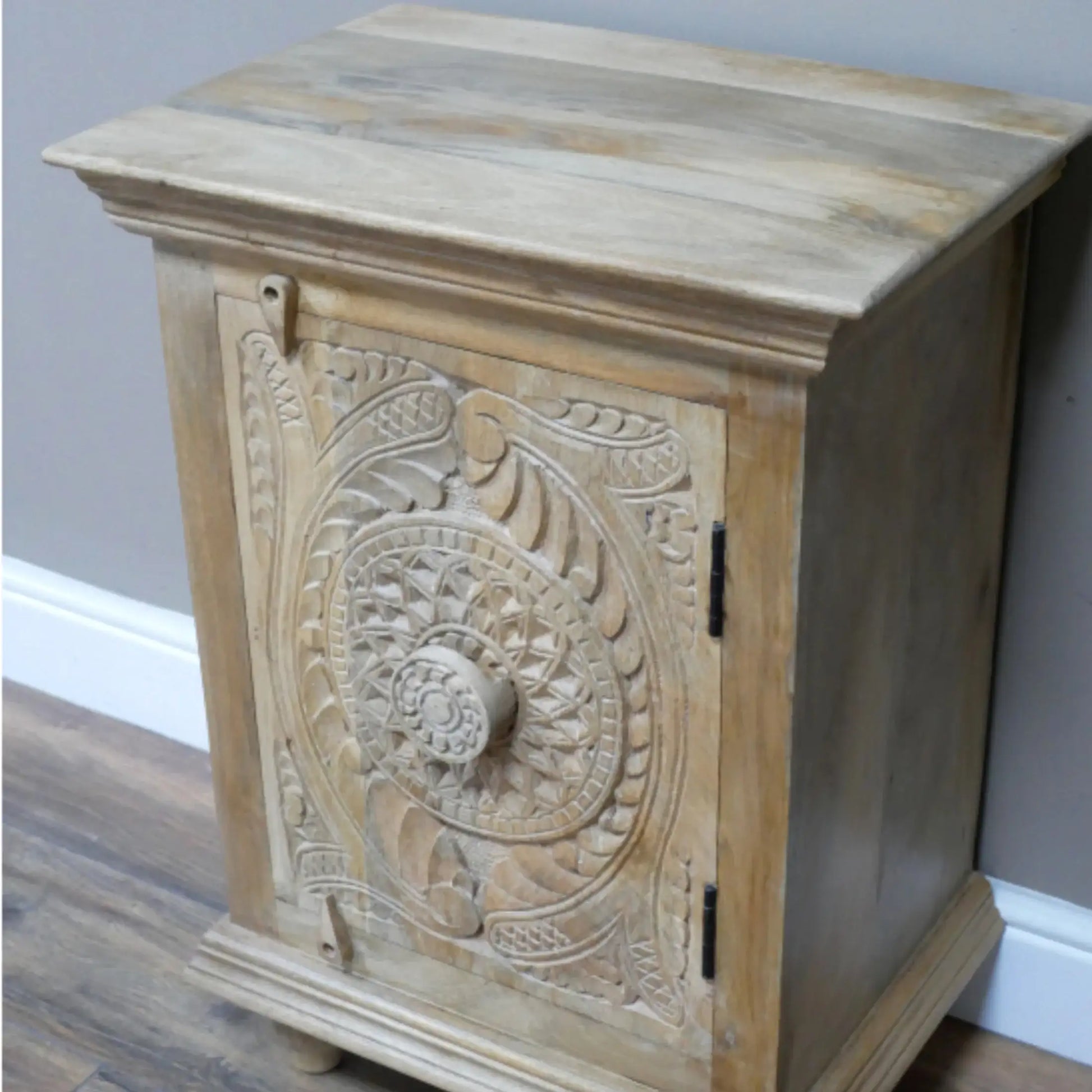 Narrow Rustic Craved Wood Cabinet 2