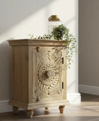 Narrow Rustic Craved Wood Cabinet