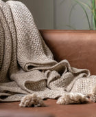 Natural Beige Knitted Tassel Throw